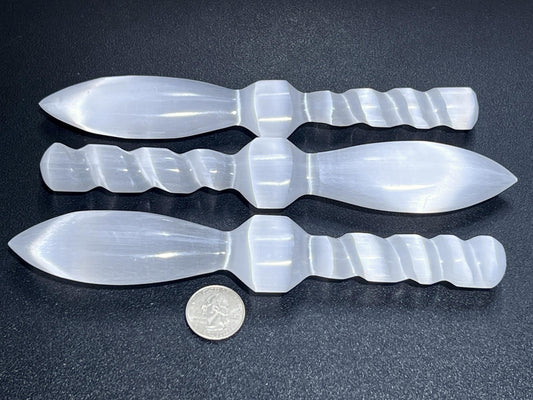 Selenite Crystal Decorative Sword Knife Spiral Point Wand (7-8 Inches)