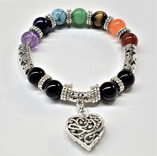 Gemstone Chakra Round Bead Bracelet 10mm - Protective Soul