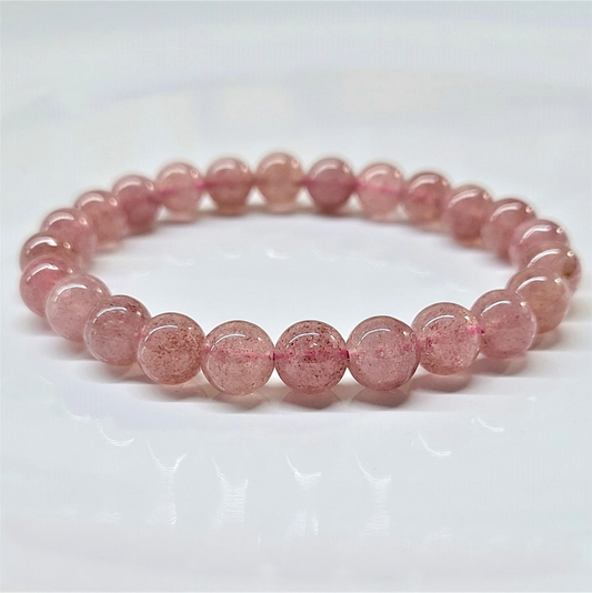 Strawberry Quartz Round Bead Bracelet - Soulmate Magnetism