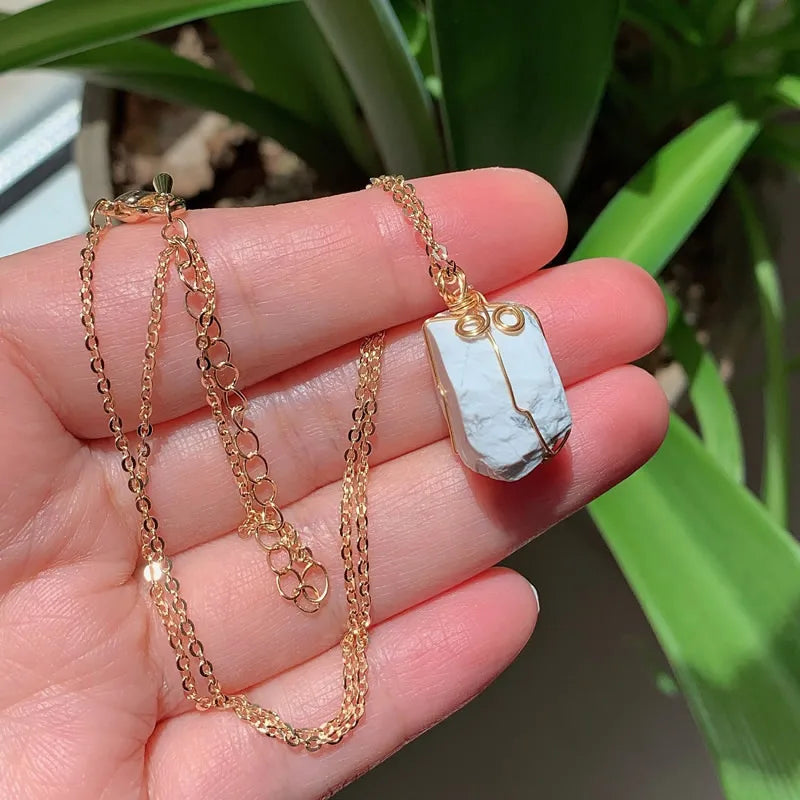 Raw Crystal Wire Wrap Gold Necklaces