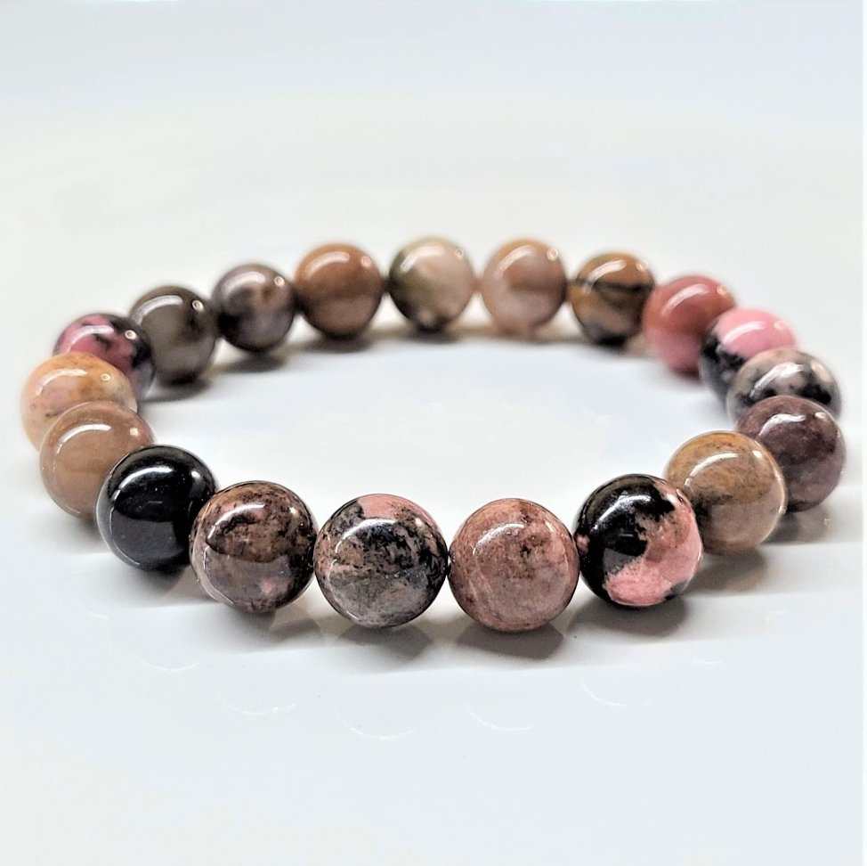 Rhodonite Round Bead Bracelet - Anxiety Calmer