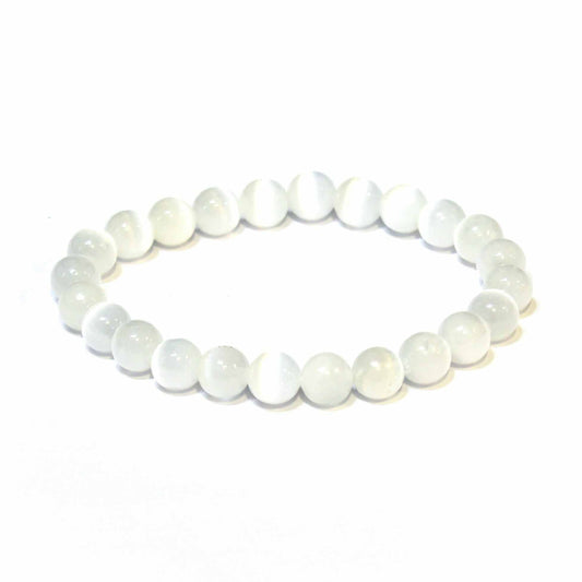 Selenite Round Bead Bracelet 8mm - Aura Cleanser