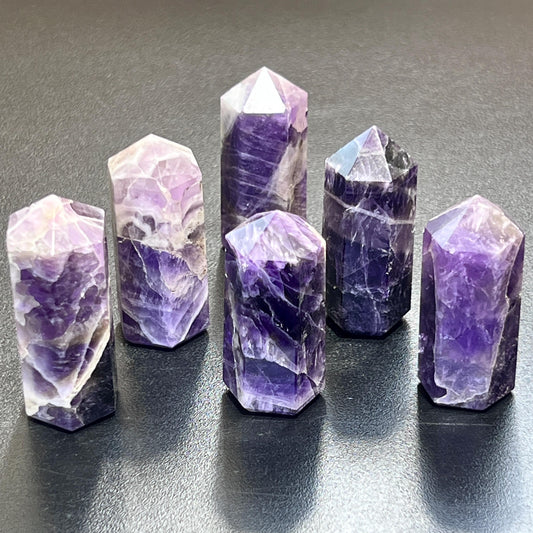 Banded Purple Amethyst Crystal Point Tower Obelisk Carving