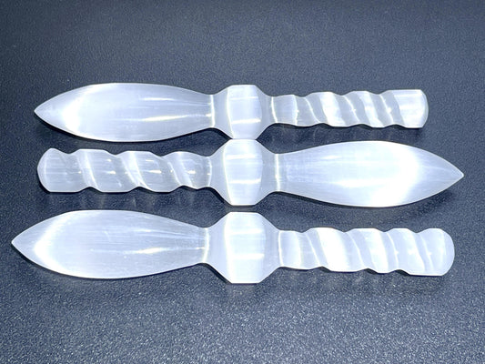 Selenite Crystal Decorative Sword Knife Spiral Point Wand (7-8 Inches)