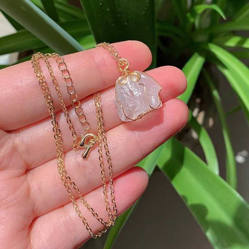 Raw Crystal Wire Wrap Gold Necklaces