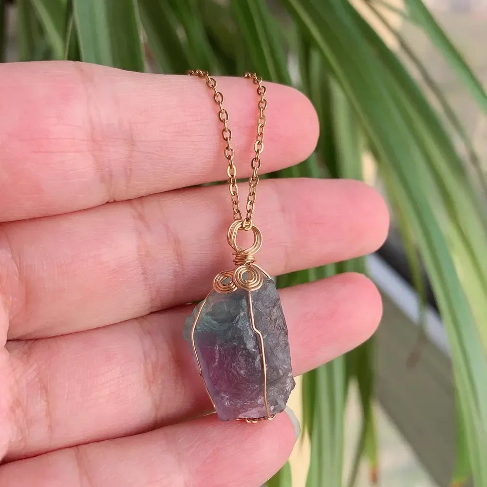 Raw Crystal Wire Wrap Gold Necklaces