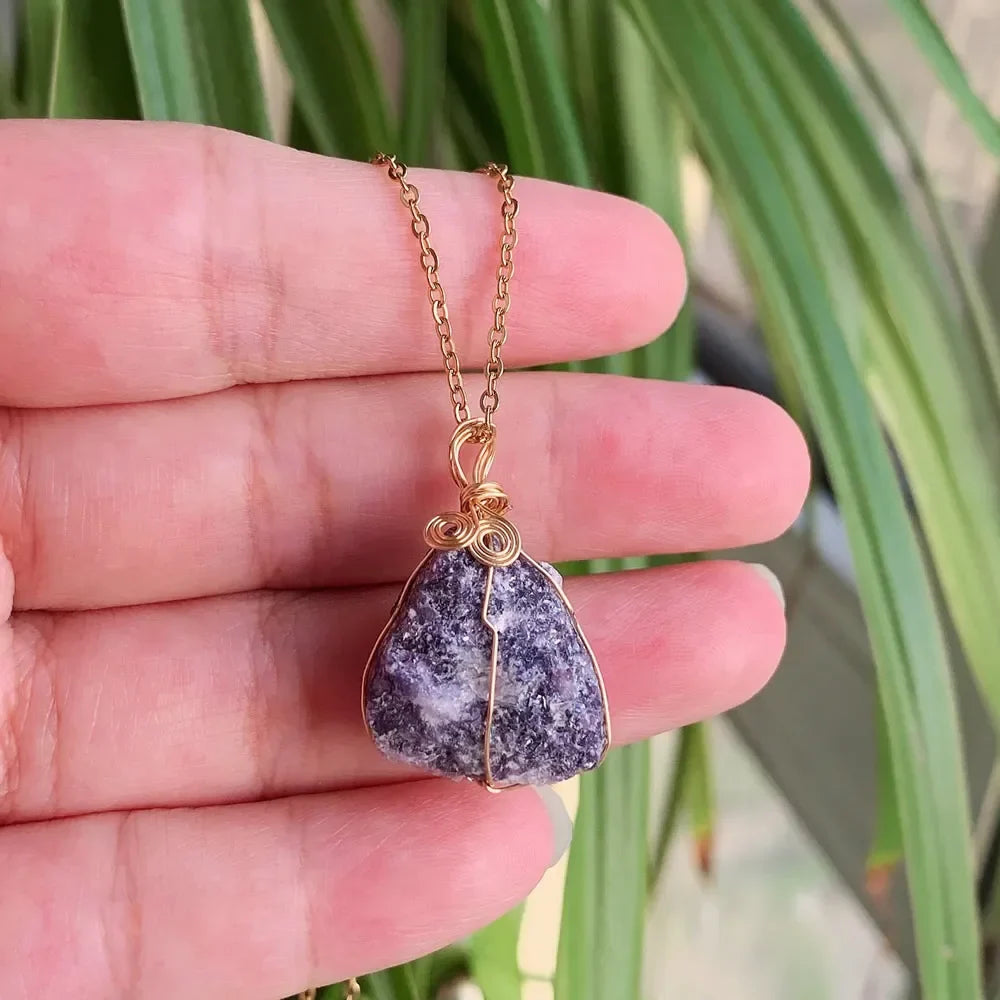 Raw Crystal Wire Wrap Gold Necklaces