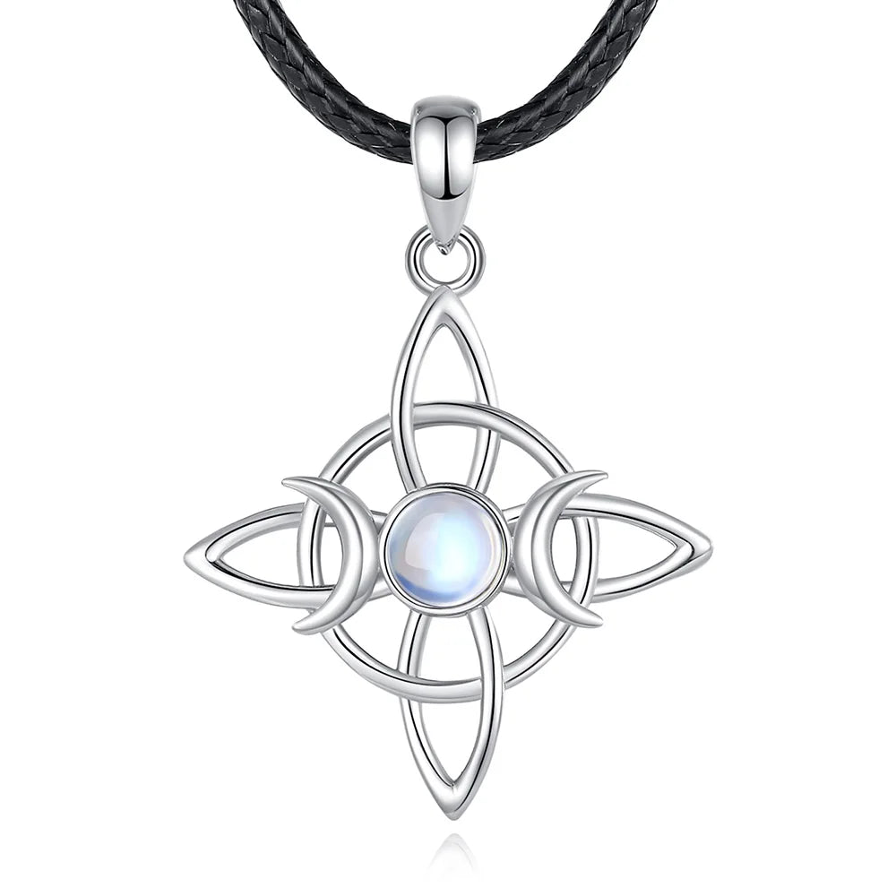 Moonstone Triple Moon Knot Sterling Silver Necklace