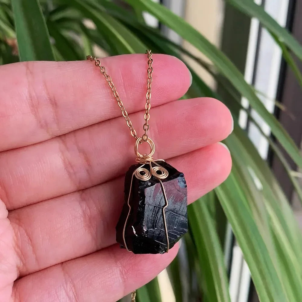 Raw Crystal Wire Wrap Gold Necklaces