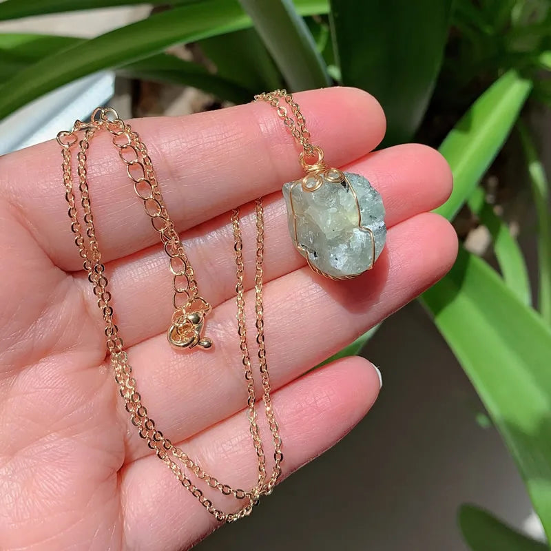 Raw Crystal Wire Wrap Gold Necklaces