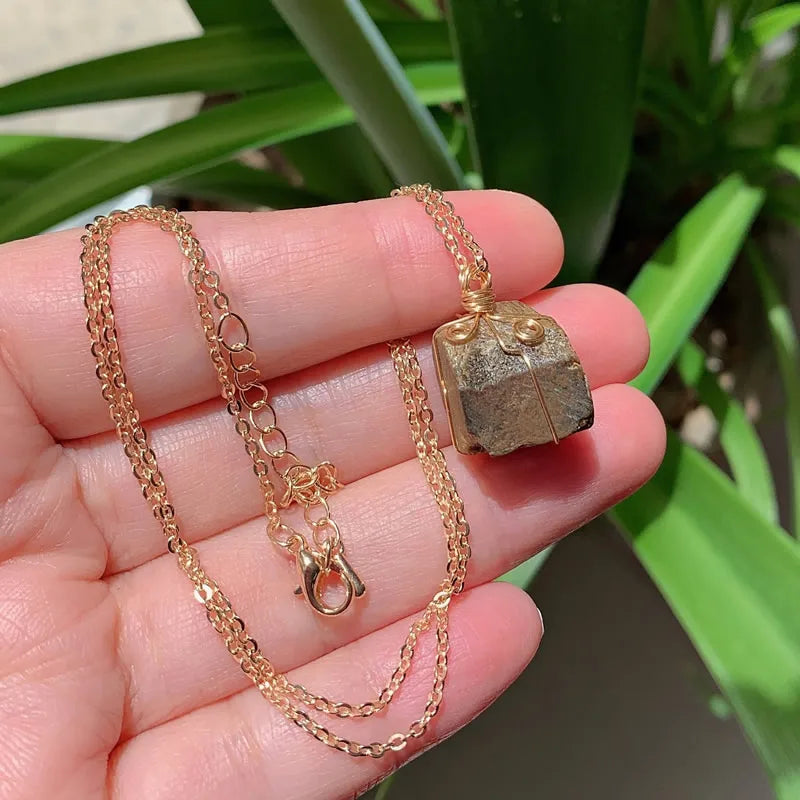 Raw Crystal Wire Wrap Gold Necklaces
