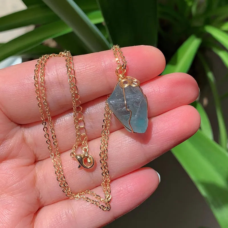 Raw Crystal Wire Wrap Gold Necklaces