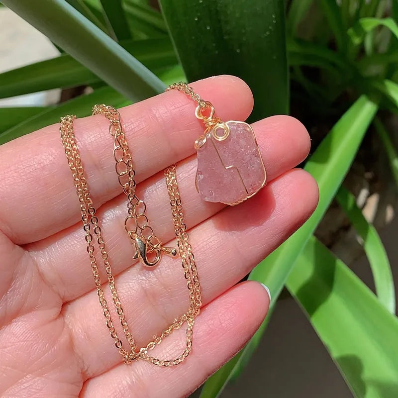 Raw Crystal Wire Wrap Gold Necklaces