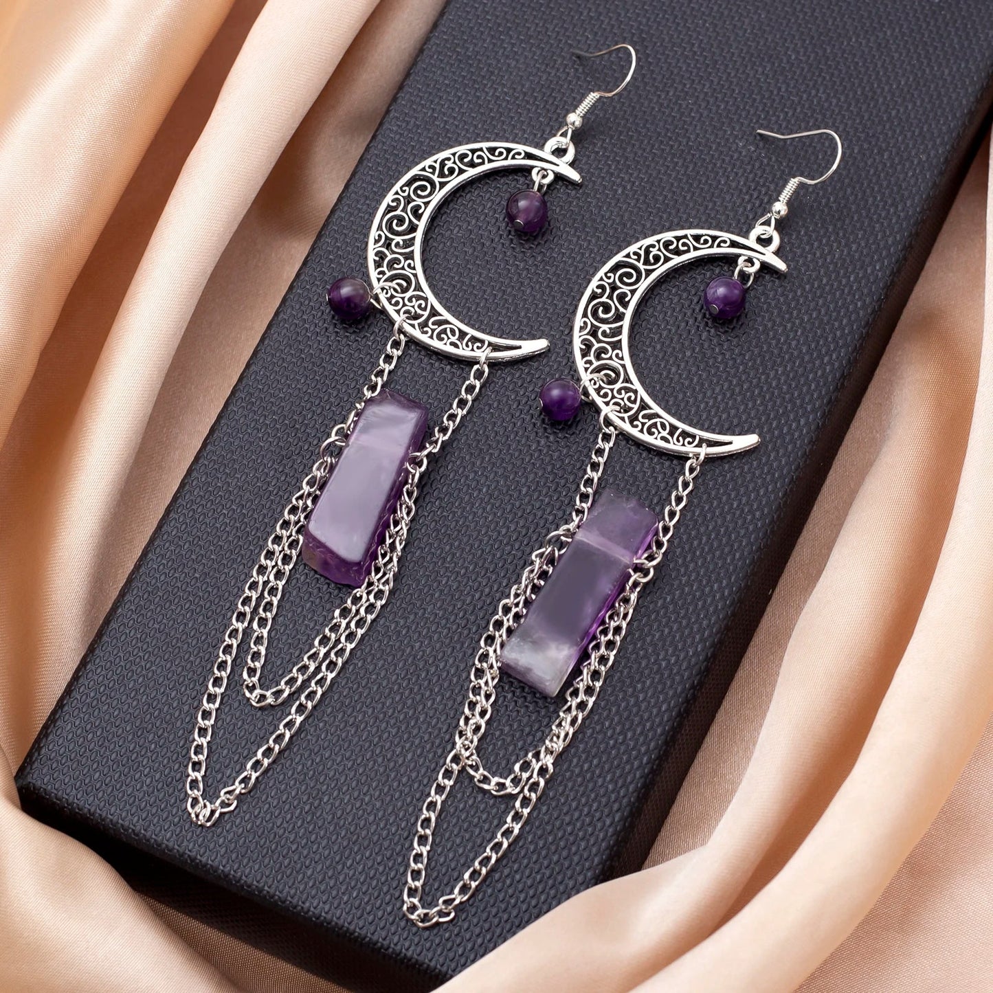 Amethyst Crescent Moon Earrings