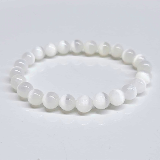 Selenite Round Bead Bracelet 8mm - Aura Cleanser