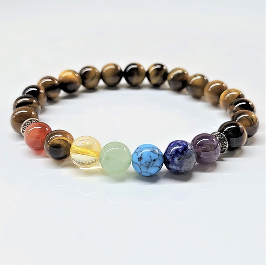 Tiger Eye Chakra Round Bead Bracelet - Balanced Power