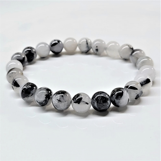 Tourmaline in Quartz Round Bead Bracelet - Grounded Purification