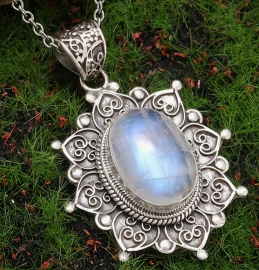 Bohemian Sunflower Moonstone Pendant Necklace