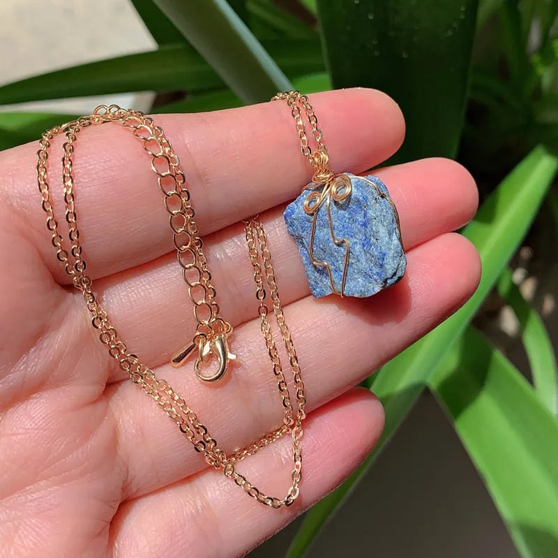Raw Crystal Wire Wrap Gold Necklaces