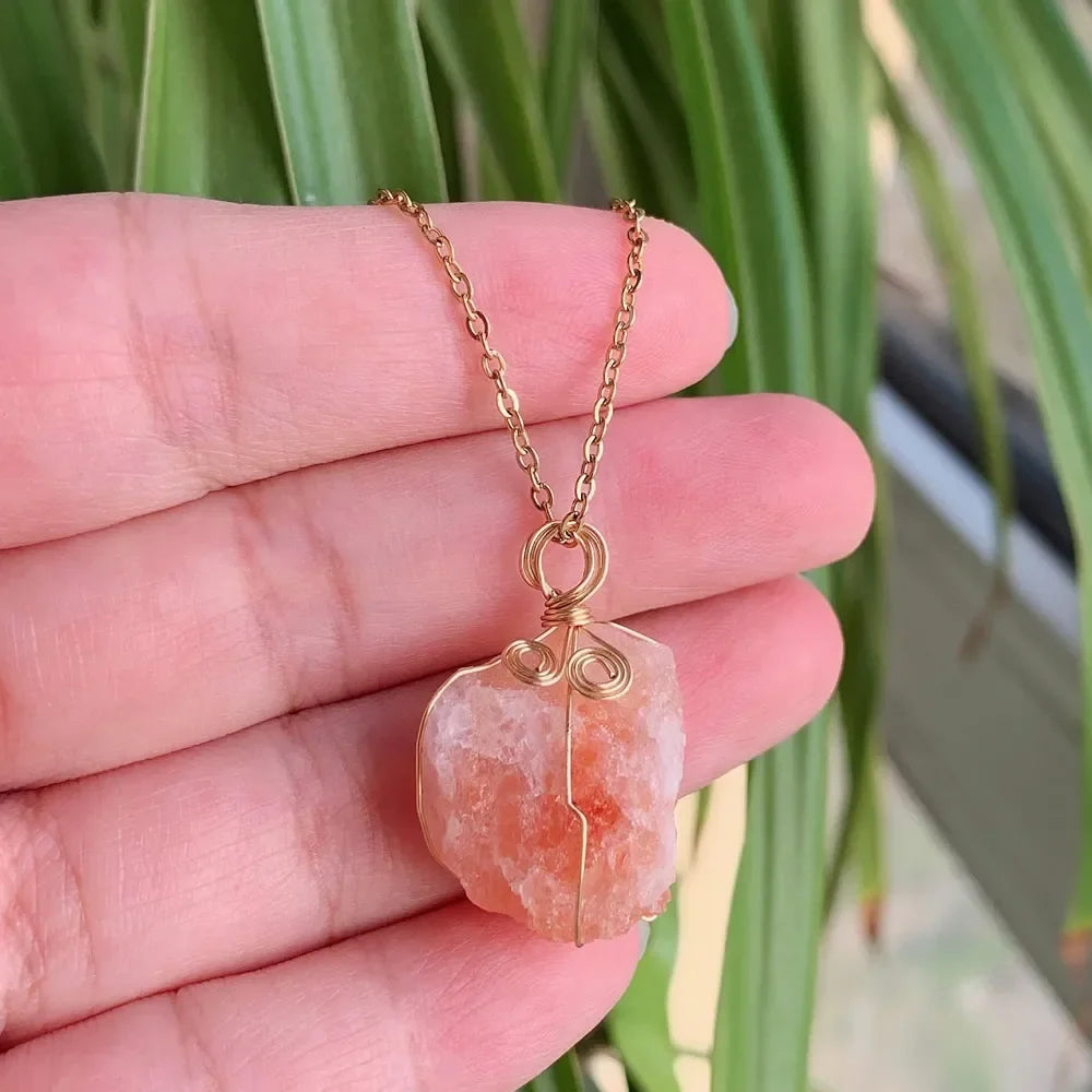 Raw Crystal Wire Wrap Gold Necklaces