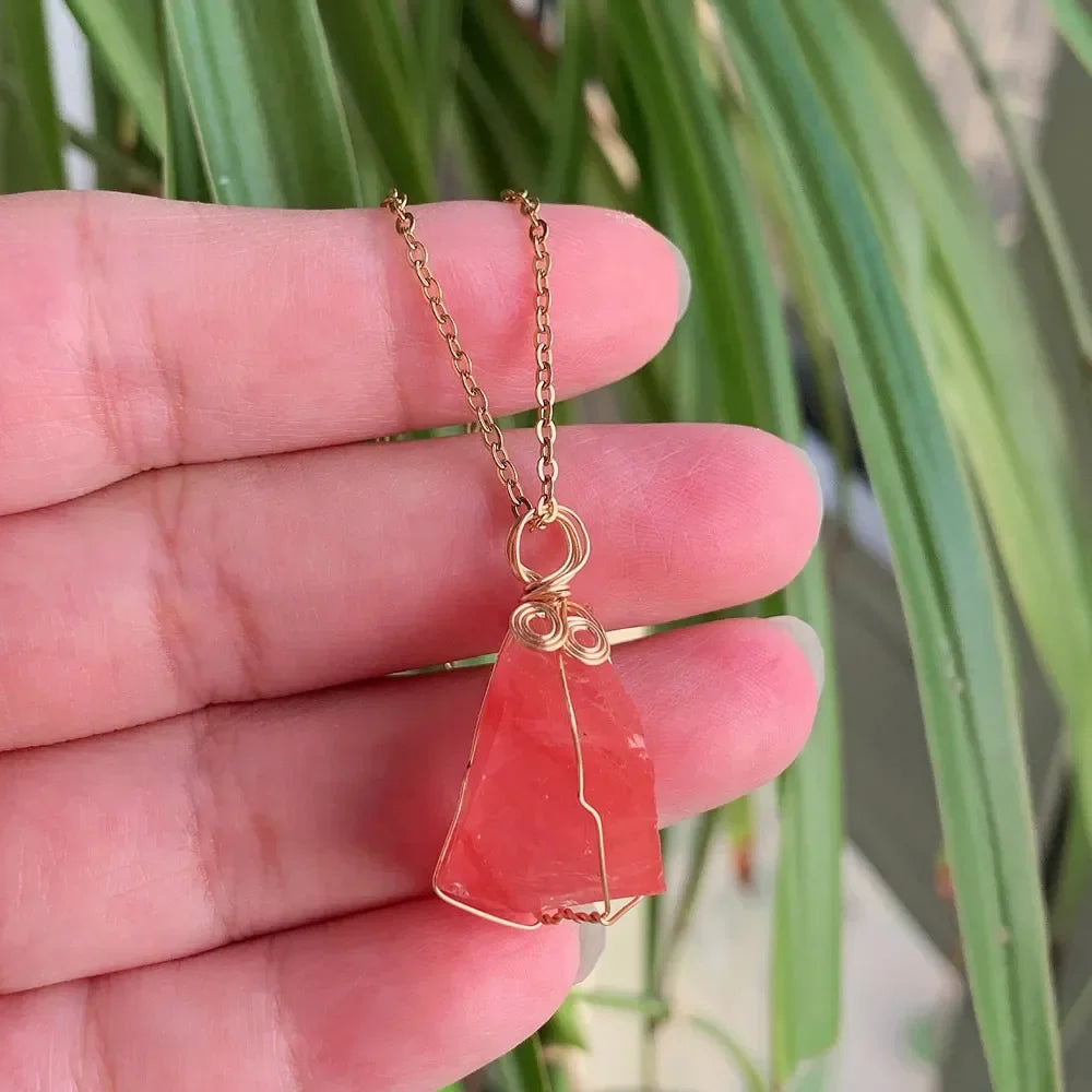 Raw Crystal Wire Wrap Gold Necklaces