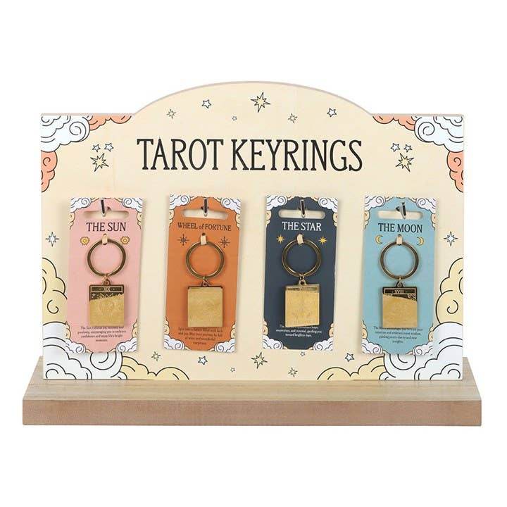 Vintage Tarot Card Keyrings, Sun, Moon, Wheel of Fortune, Star