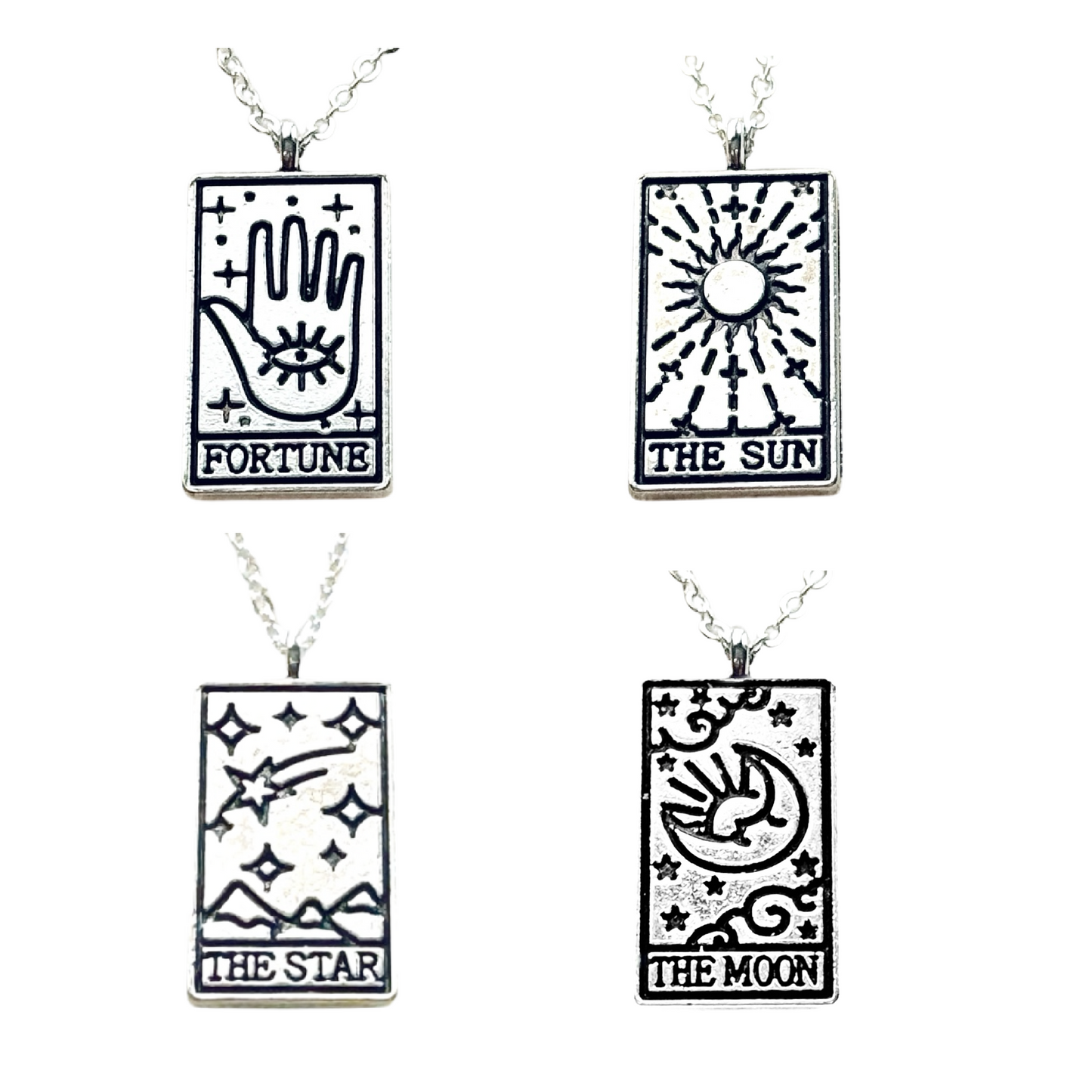 Tarot card necklace, sun, moon, star, fortune, silver magic jewelry