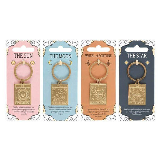 Vintage Tarot Card Keyrings, Sun, Moon, Wheel of Fortune, Star