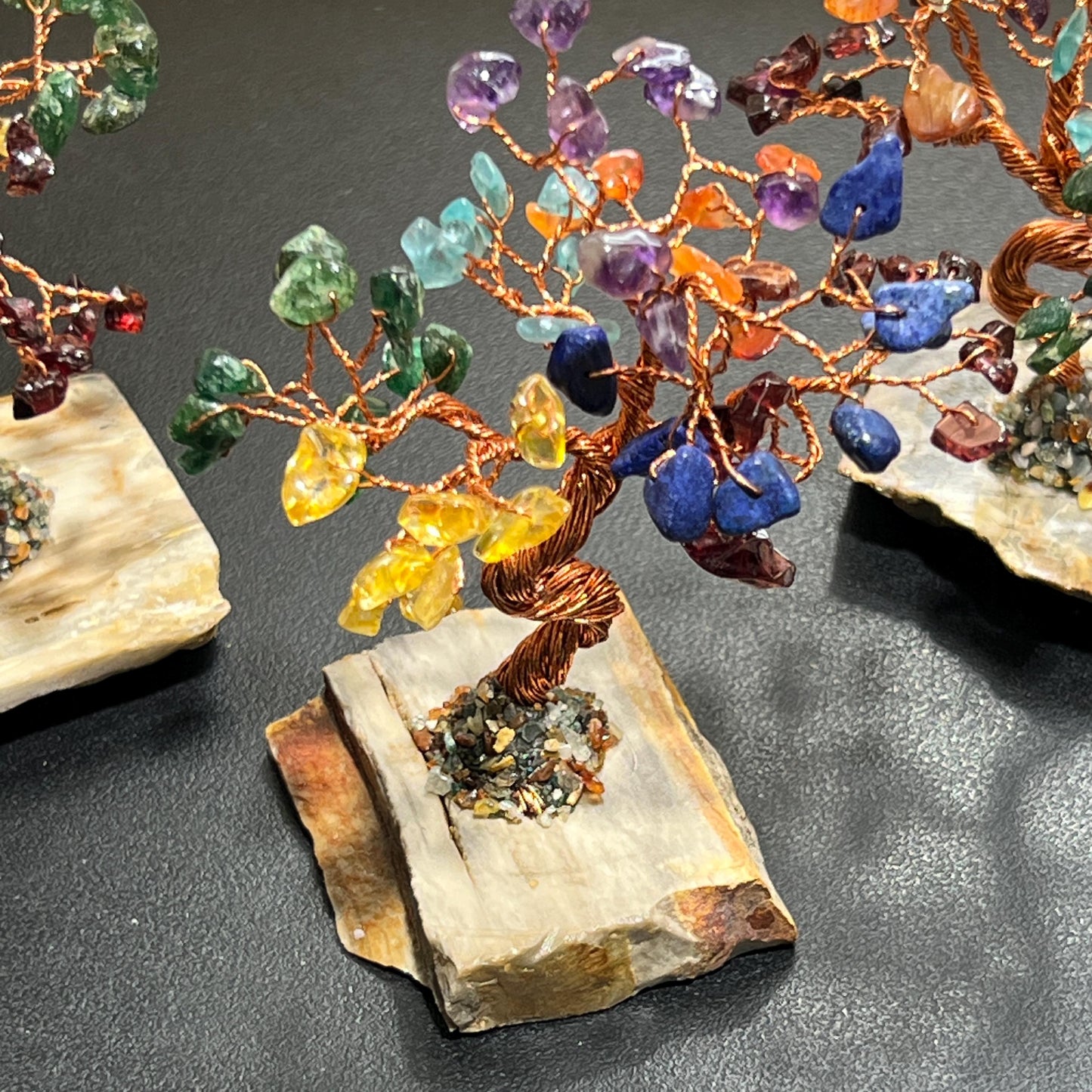 Gemstone Crystal Bonsai Tree (7-Stones)(Petrified Wood Base Carving)