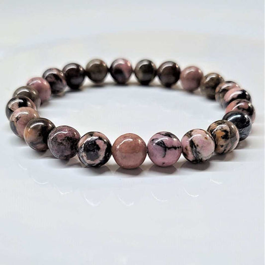 Rhodonite Round Bead Bracelet - Anxiety Calmer